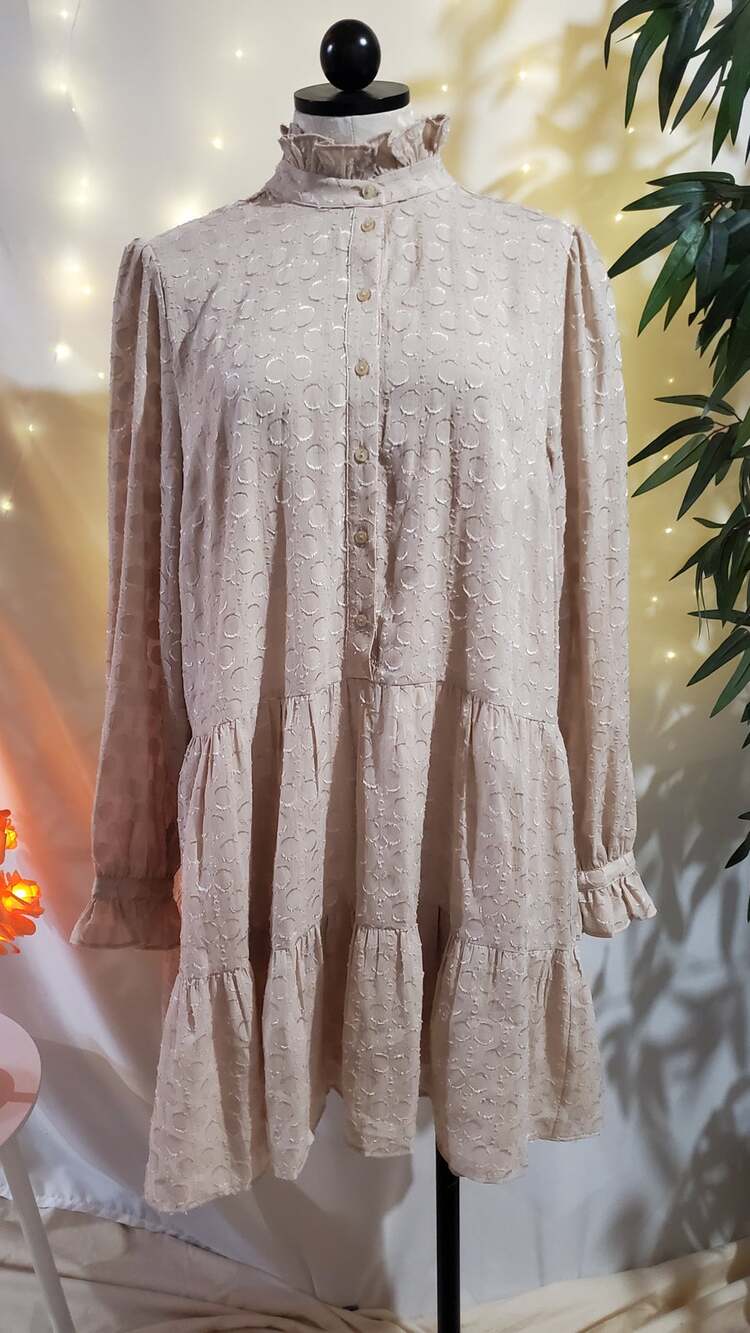 H&M NWT Tiered Ruffle Cream Victorian Cottage Prairie Midi Dress Womens Size 14